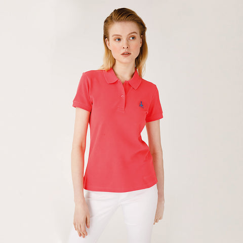 Anemoss Seagull Pattern Women's Polo Neck T-Shirt, Pink, S