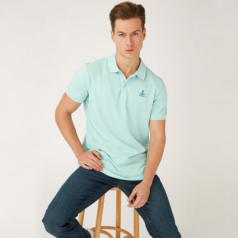 Anemoss Green Sailboat Men's Polo Collar T-Shirt, S