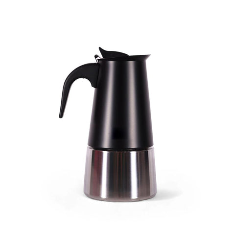 Any Morning Stovetop Espresso Coffee Maker Stainless Steel Induction Moka Pot, 300 ml - 10 oz, Black