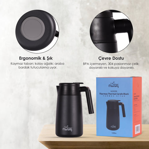 Any Morning SI232250 Thermos Thermal Carafe, 40 oz, Black