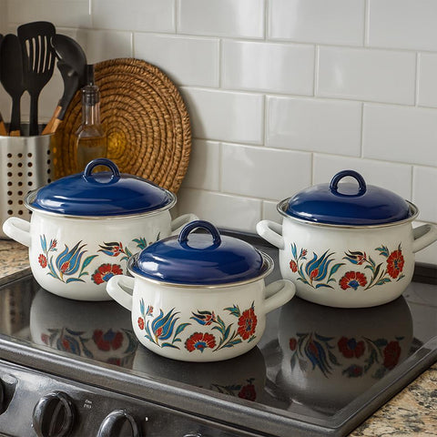 Serenk 18-20-22 cm Enamel 3-Piece Deep Belly Casserole Set