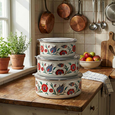 Serenk 14-16-18 cm Enamel Triple Storage Bowl Set