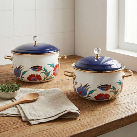 Serenk 20-24 cm Enamel 2-Piece Deep Belly Premium Casserole Set