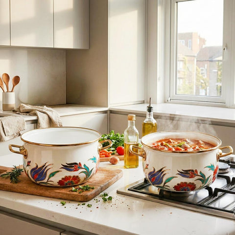Serenk 20-24 cm Enamel 2-Piece Deep Belly Premium Casserole Set