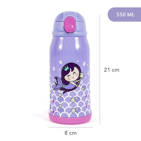 MILK&MOO Steel Kids Water Bottle with Bag Mermaid 550 ml/18.5 oz