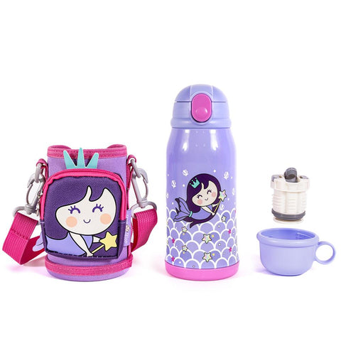 MILK&MOO Steel Kids Water Bottle with Bag Mermaid 550 ml/18.5 oz