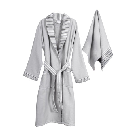 Koza Home Limira 2 Piece Set Gray Cotton 1 Bathrobe SM 1 Dowry Towel 50x90 2232 SM