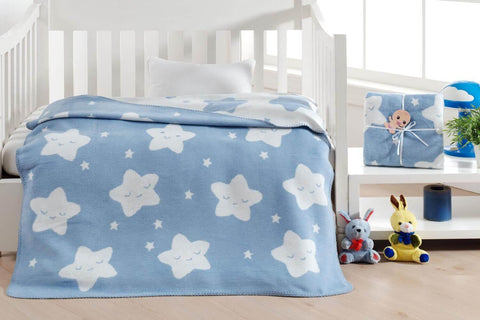Dolce Bonita Home Cotton Baby Blanket Star, Light Blue