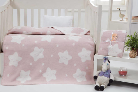 Dolce Bonita Home Cotton Baby Blanket Star, Light Powder