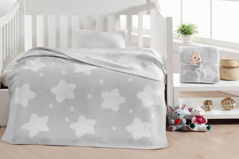 Dolce Bonita Home Cotton Baby Blanket Star, Light Gray