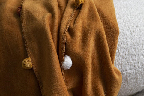 Dolce Bonita Home Double Pom Pom Pique Blanket 200x200, Mustard