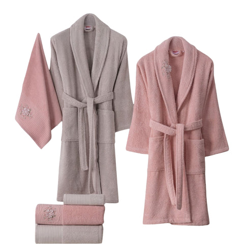 Hobby Line - Cotton Bathrobe Set - Pink K. Beige