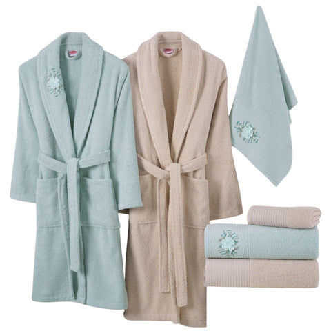 Hobby Line - Cotton Bathrobe Set - S. Green Cream