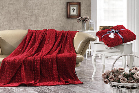 Dolce Bonita Home Single Embossed Vizon Blanket Heart Red