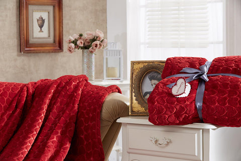 Dolce Bonita Home Single Embossed Vizon Blanket Heart Red