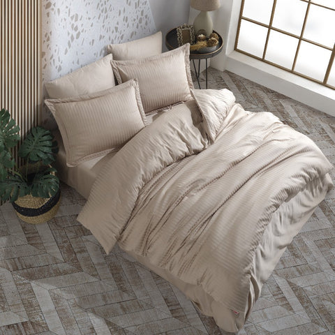 Hobby Striped Beige - Double Jacquard Satin Duvet Cover Set