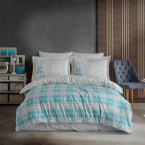 Hobby denim turquoise - poplin double bed linen set