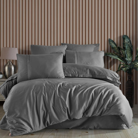 Hobby Plain - Gray Double 300TC Satin Duvet Cover Set