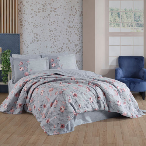 Hobby Benita Gri - Çift Kişilik Poplin Kapitone Nevresim Takımı