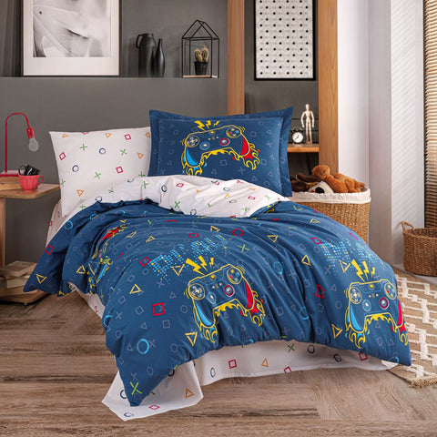 Hobby Gamer Navy Blue - Poplin Studio Single Duvet Cover Set