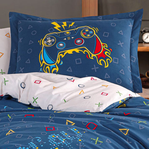 Hobby Gamer Navy Blue - Poplin Studio Single Duvet Cover Set
