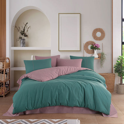 Hobby Diamond Yeşil Pudra  - Poplin Çift Kişilik Nevresim Takımı - 4 Yastıklı