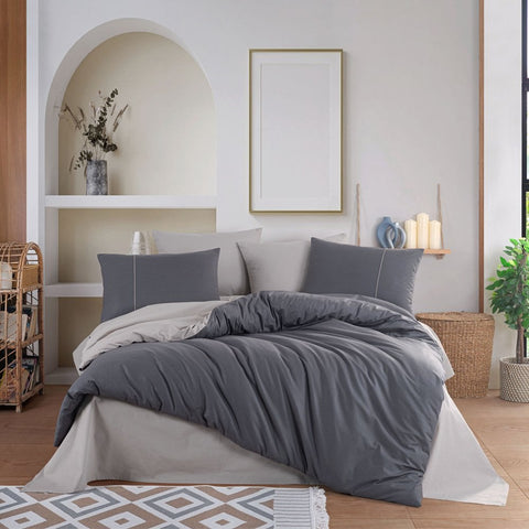 Hobby Diamond Antrasit Bej - Poplin Tek Kişilik Nevresim Takımı - 2 Yastıklı