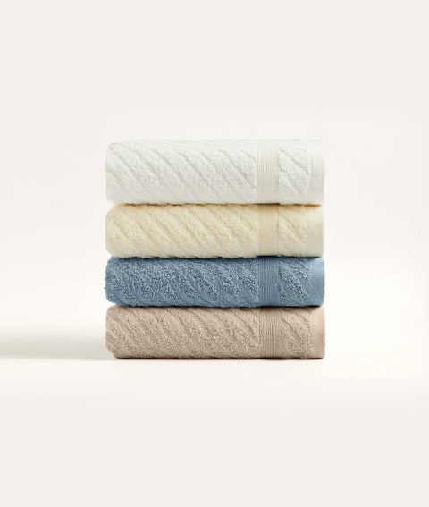 Koza Home Likya 100% Cotton Jacquard Border Cross Striped 4-Piece Face Dowry Towel Set 1012A Standard