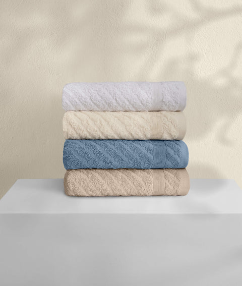 Koza Home Likya 100% Cotton Jacquard Border Cross Striped 4-Piece Face Dowry Towel Set 1012A Standard