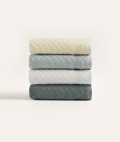 Koza Home Likya 100% Cotton Jacquard Border Cross Striped 4-Piece Face Dowry Towel Set 1013A Standard