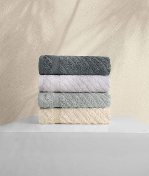 Koza Home Likya 100% Cotton Jacquard Border Cross Striped 4-Piece Face Dowry Towel Set 1013A Standard