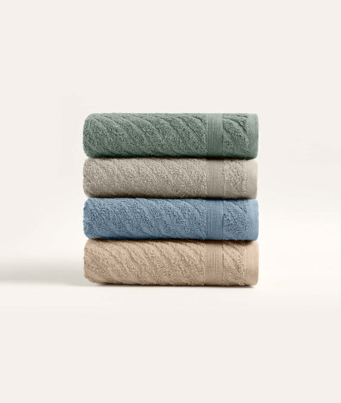 Koza Home Likya 100% Cotton Jacquard Border Cross Striped 4-Piece Face Dowry Towel Set 1014A Standard