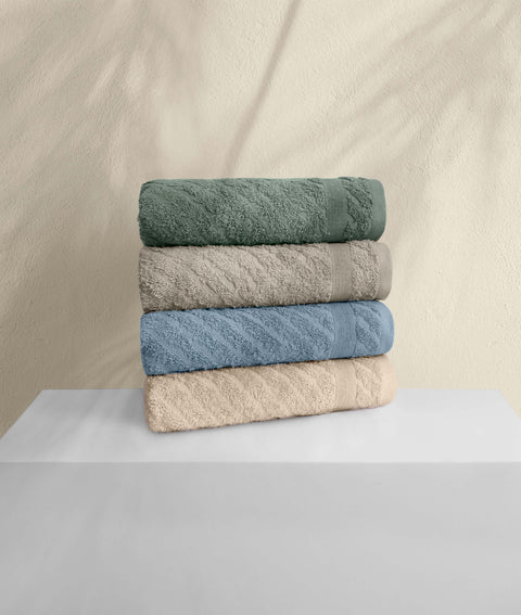 Koza Home Likya 100% Cotton Jacquard Border Cross Striped 4-Piece Face Dowry Towel Set 1014A Standard