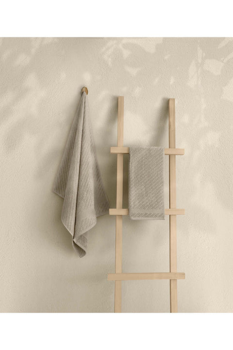 Koza Home Likya 100% Cotton Jacquard Border Mink 2-Piece Dowry Towel Set Cross Striped 1016A 70 x 140 - 50 x 90