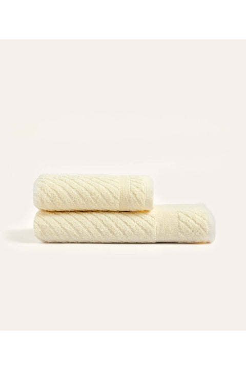 Koza Home Likya 100% Cotton Jacquard Border Cream 2-Piece Dowry Towel Set Cross Striped 1018A 70 x 140 - 50 x 90