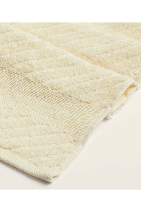 Koza Home Likya 100% Cotton Jacquard Border Cream 2-Piece Dowry Towel Set Cross Striped 1018A 70 x 140 - 50 x 90