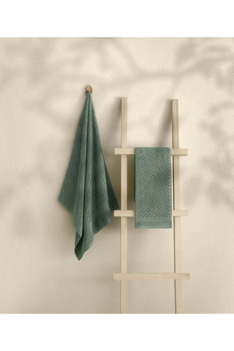 Koza Home Likya 100% Cotton Jacquard Border Green 2-Piece Dowry Towel Set Cross Striped 1015A 90 x 150 - 50 x 90