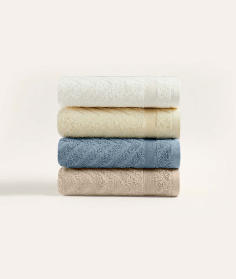 Koza Home Likya 100% Cotton Jacquard Border Herringbone 4-Piece Face Dowry Towel Set 1023A Standard