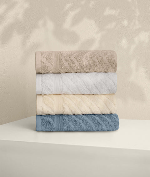 Koza Home Likya 100% Cotton Jacquard Border Herringbone 4-Piece Face Dowry Towel Set 1023A Standard