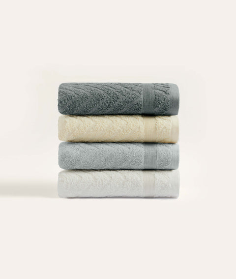 Koza Home Likya 100% Cotton Jacquard Border Herringbone 4-Piece Face Dowry Towel Set 1024A Standard