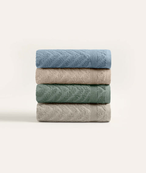 Koza Home Likya 100% Cotton Jacquard Border Herringbone 4-Piece Face Dowry Towel Set 1025A Standard