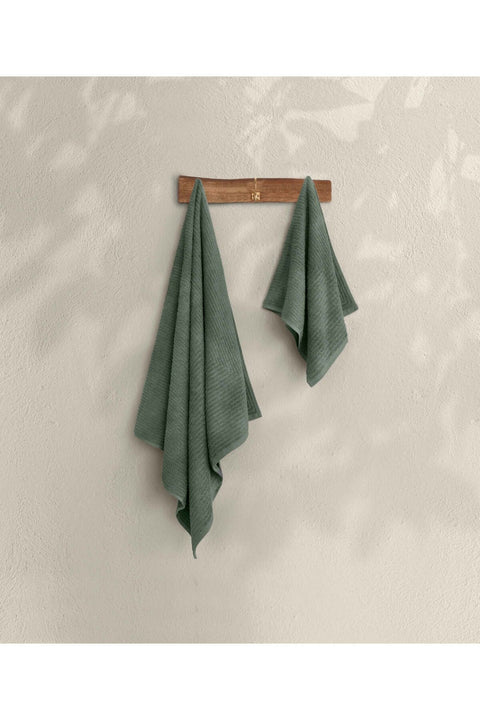 Koza Home Likya 100% Cotton Jacquard Plain Striped Green 2-Piece Dowry Towel Set 1034A 90 x 150 - 50 x 90