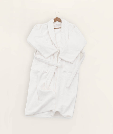 Koza Home Likya 100% Cotton White Dowry Bathrobe Set of 2 1 Bathrobe 1 Towel 1054A SM