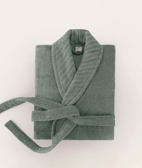 Koza Home Likya 100% Cotton Green Dowry Bathrobe Set of 2 1 Bathrobe 1 Towel 1050A L-XL