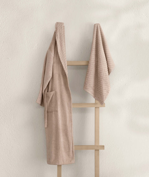 Koza Home Likya 100% Cotton Salmon Dowry Bathrobe Set of 2 1 Bathrobe 1 Towel 1052A L-XL