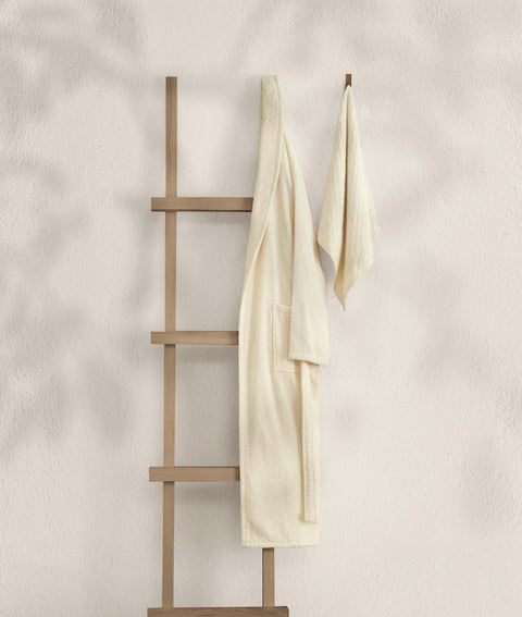 Koza Home Likya 100% Cotton Cream Dowry Bathrobe Set of 2 1 Bathrobe 1 Towel 1053A L-XL
