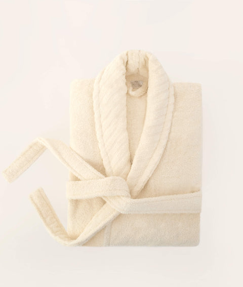 Koza Home Likya 100% Cotton Cream Dowry Bathrobe Set of 2 1 Bathrobe 1 Towel 1053A L-XL