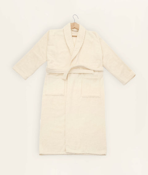 Koza Home Likya 100% Cotton Cream Dowry Bathrobe Set of 2 1 Bathrobe 1 Towel 1053A L-XL