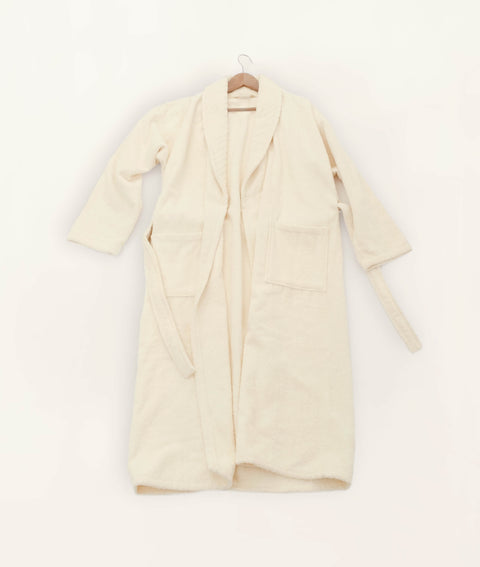 Koza Home Likya 100% Cotton Cream Dowry Bathrobe Set of 2 1 Bathrobe 1 Towel 1053A L-XL