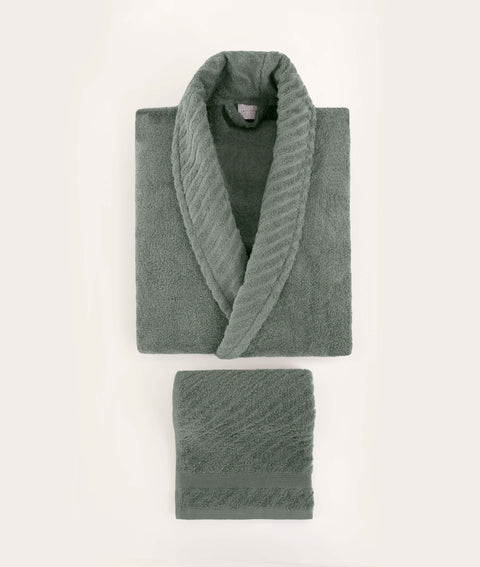 Koza Home Likya 100% Cotton Green-White 4-Piece Dowry Family Bathrobe and Towel Set 2 Bathrobes 2 Towels 1060A Standard